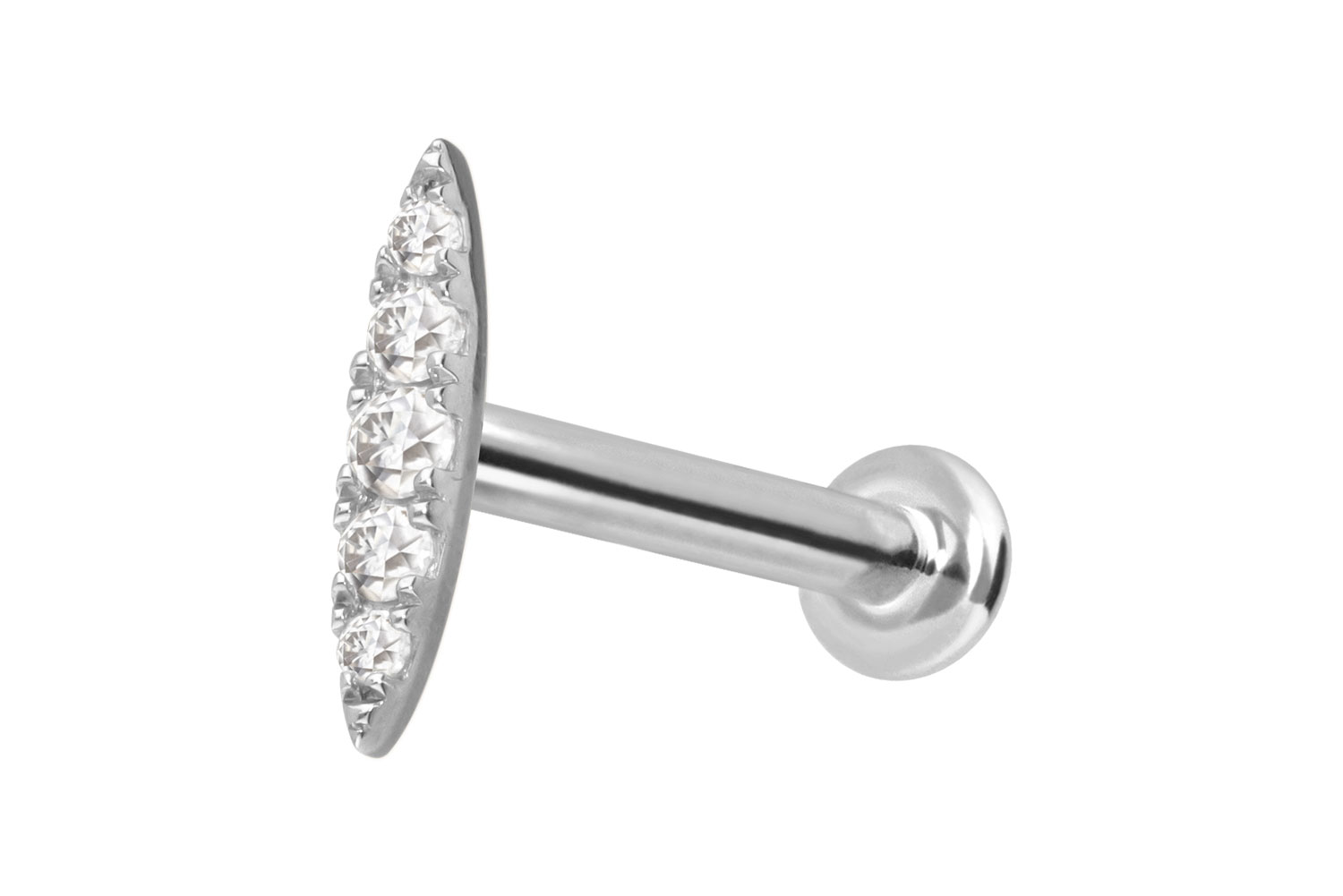 14 Karat Gold Labret Piercing mit Innengewinde MOISSANIT-OVAL